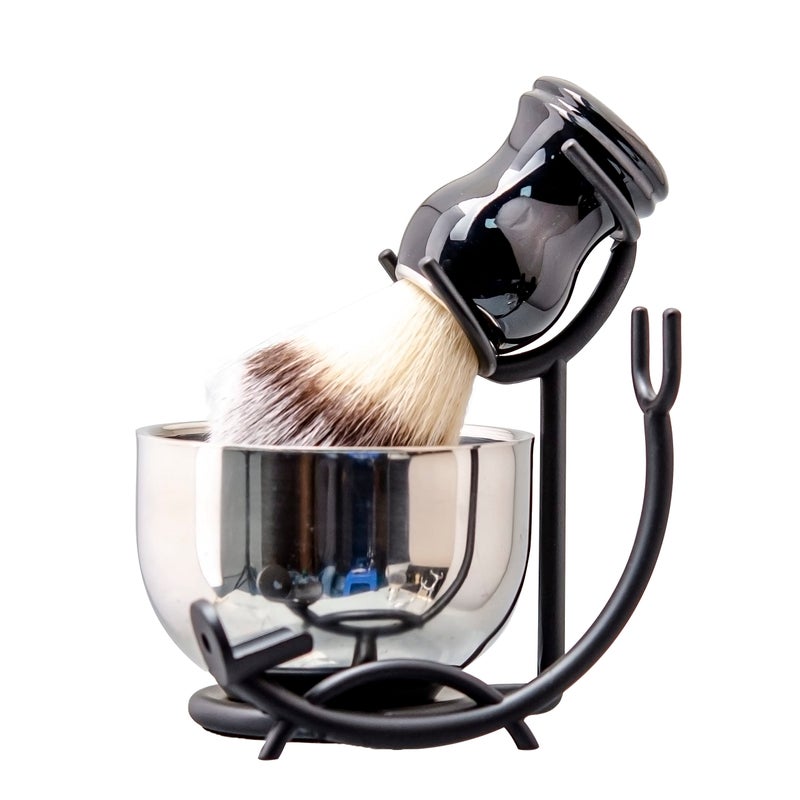 Grandslam Shaving Brush and Bowl Kit for Men 3 in 1 Shaving Brush Set Stainless Steel Shaving Bowl and Stand Shaving Kit for Men