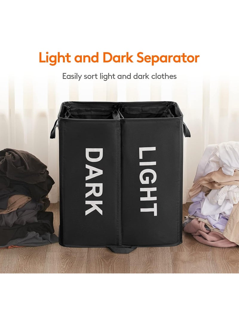 2-in-1 Laundry Sorter Hamper for the Entire Family, 136L Large Capacity with 2 Removable Bags - Collapsible Dual Section Basket for Home Organization - Image 5