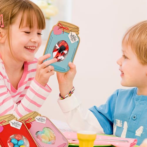 Giiffu 50 Pack Mason Jar Valentine Cards for Kids Classroom, 5 Color Designs DIY Valentines Day Cards with Treat Bags, Candy Valentines for School Exchange Party Favors (Candy Not Included) - Image 5