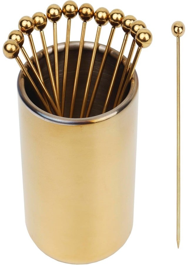 Lexenic 4.3" Gold Metal Cocktail Picks 12Pack+Holder Kit,Premium 304 Stainless Steel Reusable Appetizer Skewers Set for Sandwiches, BBQ Snacks, Cocktails. (4.3 inch) - Image 1