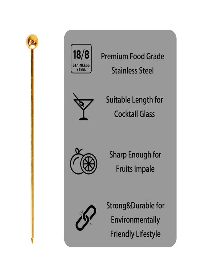 Lexenic 4.3" Gold Metal Cocktail Picks 12Pack+Holder Kit,Premium 304 Stainless Steel Reusable Appetizer Skewers Set for Sandwiches, BBQ Snacks, Cocktails. (4.3 inch) - Image 2