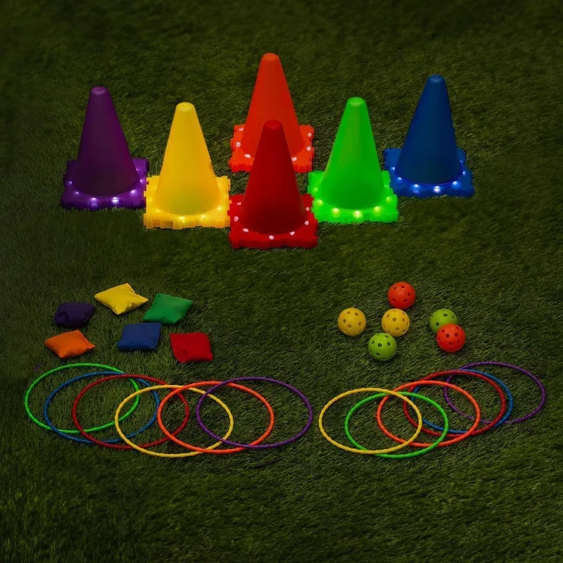 كويزيرا SNAPTRON® 3-in-1 LED Ring Toss Game Set – Ultimate Carnival-Style Tossing Game for Kids & Adults – Includes 6 Cones, 12 Rings, Bean Bags & Balls – Indoor/Outdoor Fun for Parties & Camping