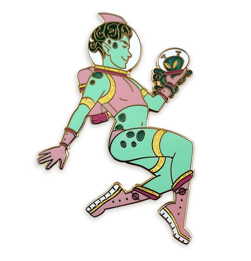 Pinsanity Green Alien Pin Up Boy Enamel Lapel Pin - Image 1