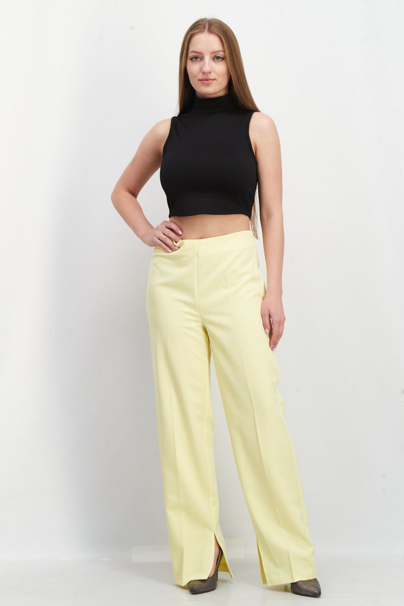 NA-KD Women Regular Fit Solid Stretchable Trouser,  Yellow - Image 2