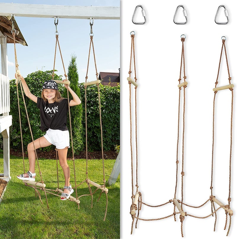 Cateam Rickety Bridge Rope Ladder Ninja Slack line Accessories Backyard Obstacle Course Accessories for Ninja Warrior Training Rope Bridge Skip for Kids - Image 2