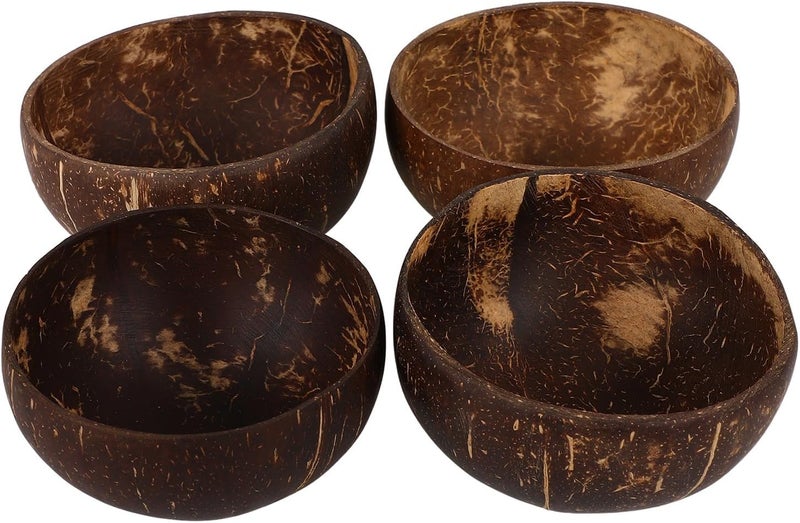 FAVOMOTO 4pcs Natural Coconut Shell Bowls Set 9-10cm Small Dessert and Salad Bowls for Home Dining and Luau Party Supplies - Image 1