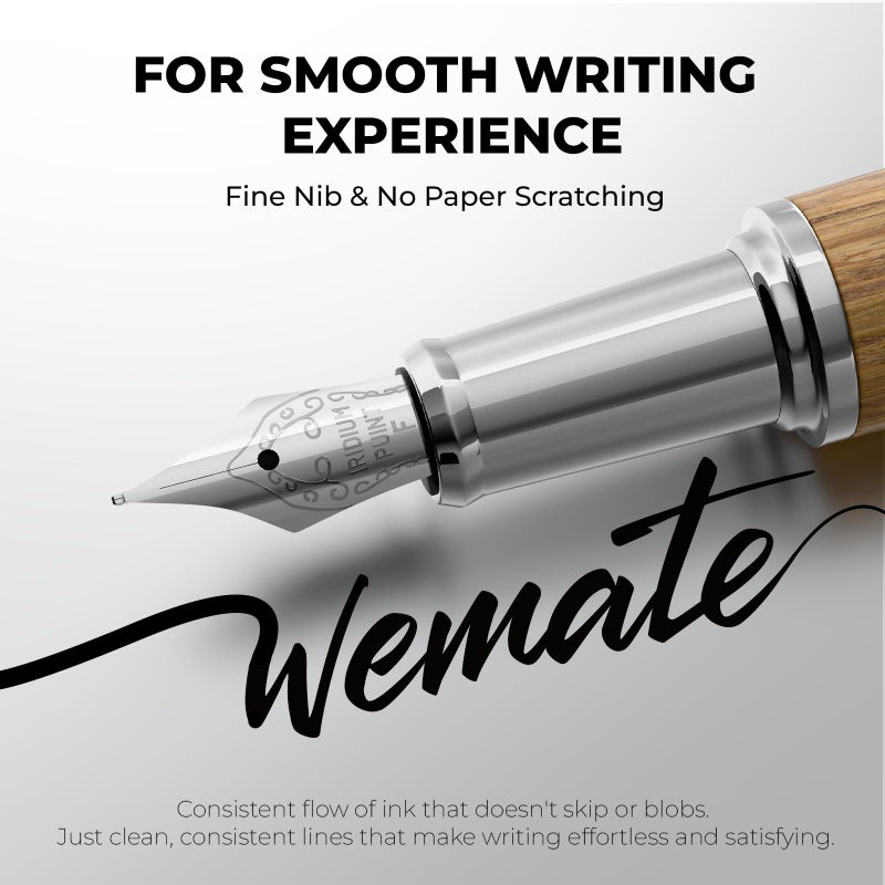 WEMATE Fountain Pen Set, Fine Nib, 20PCS 2.6MM Ink Cartridges(10 Black&10 Blue), 1 Ink Converter, Smooth Writing, No Skips, Nice Gift for Men, Women, Cool Wood Fountain Pen for Writing, Calligraphy - Image 2