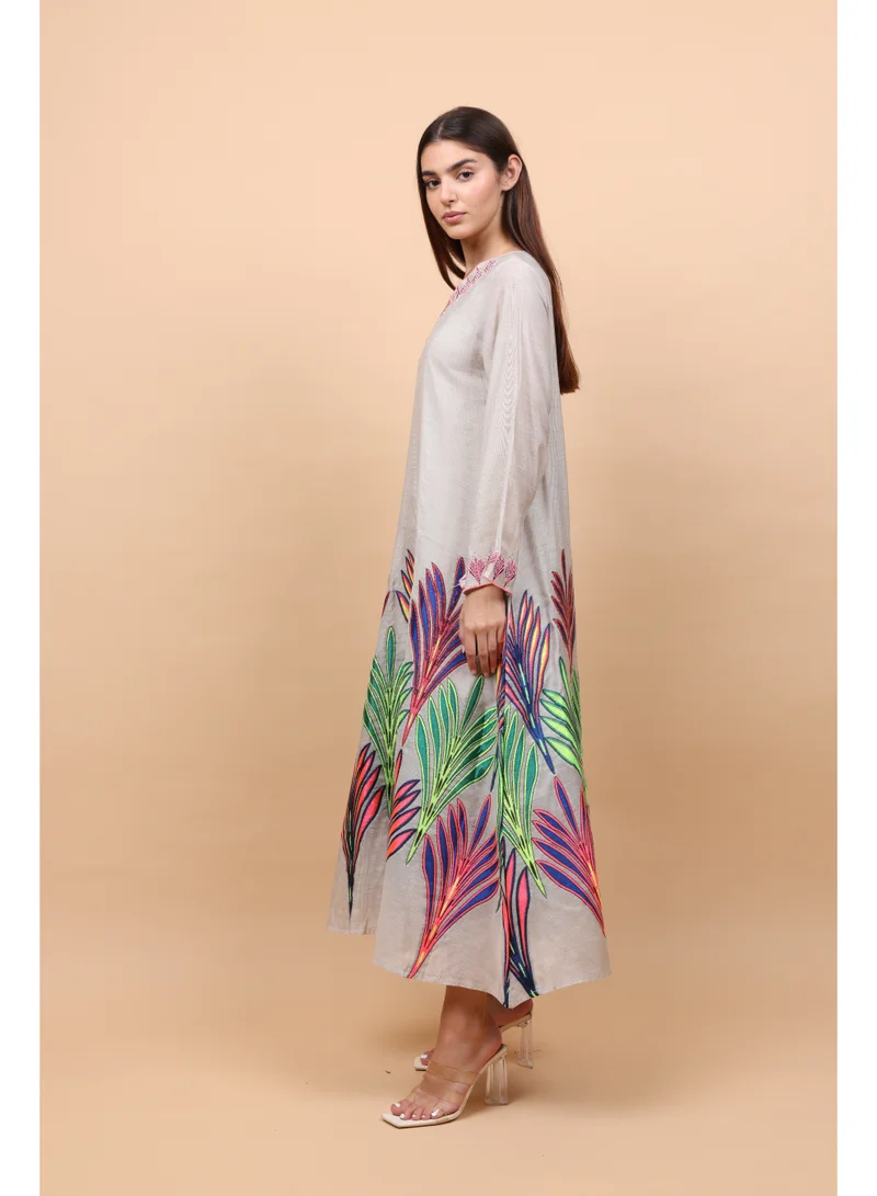 IKKXA  Colorful Patterns Crystal Details Jalabiya  | Best Price UAE