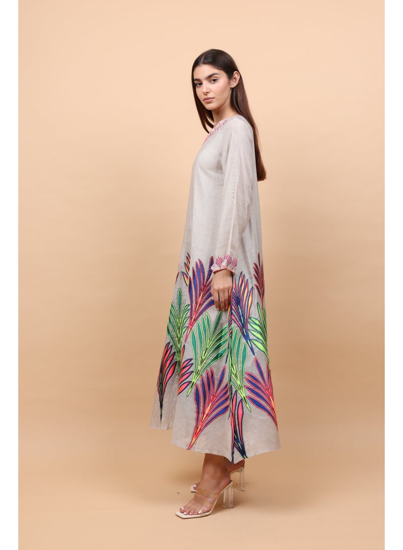 IKKXA Colorful Patterns Crystal Details Jalabiya - Image 3