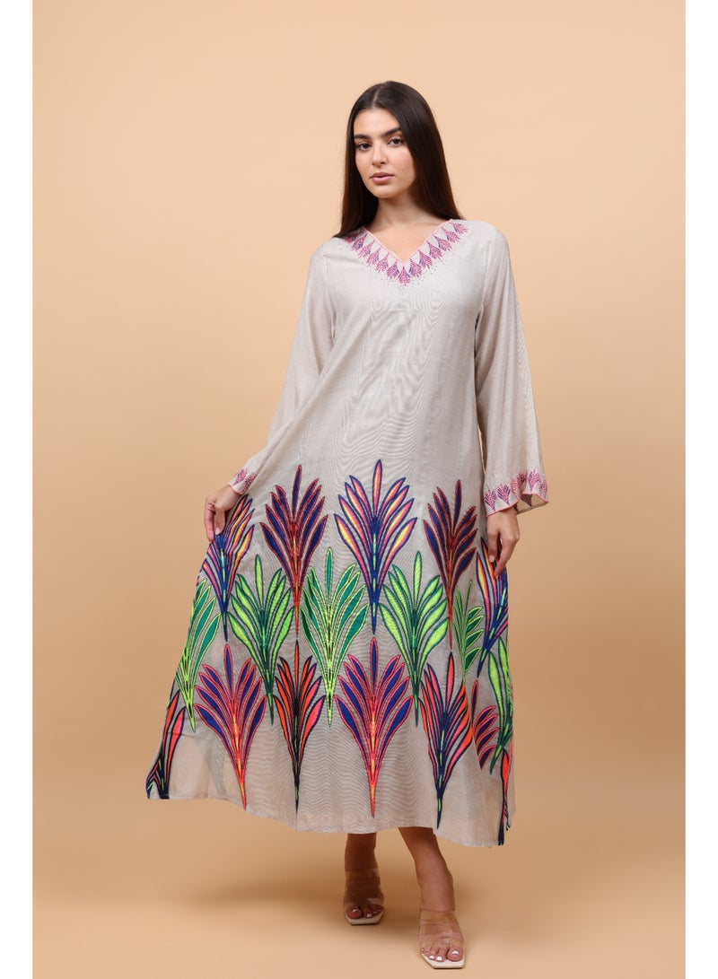 IKKXA Colorful Patterns Crystal Details Jalabiya - Image 1