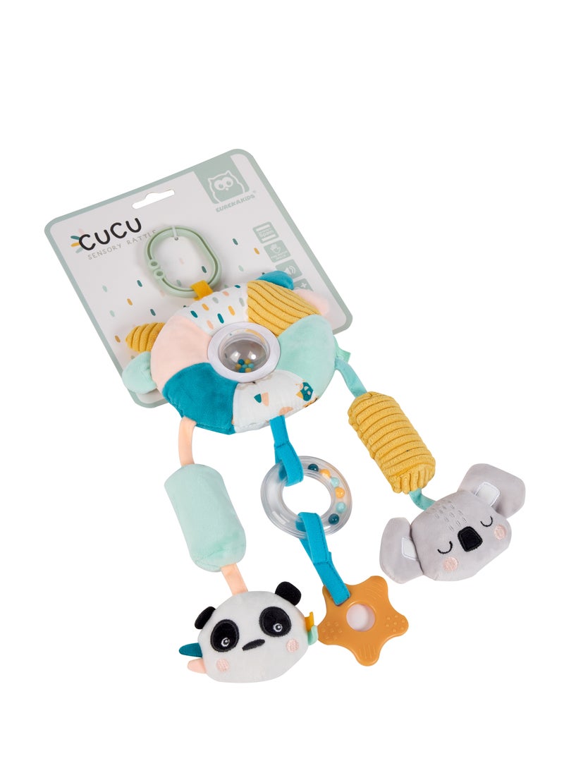 EUREKA KIDS - Eurekakids Cucu Big Sensory Hanging Toy w/ Rattle and Teether | For Strollers, Cribs, Playpen | For auditory stimulation, hand-eye coordination and sensory development | For 0M+ - Image 1