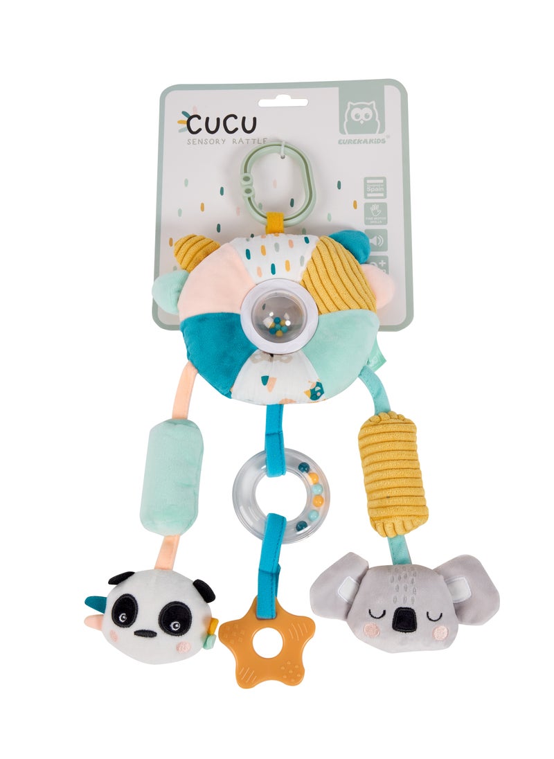 EUREKA KIDS - Eurekakids Cucu Big Sensory Hanging Toy w/ Rattle and Teether | For Strollers, Cribs, Playpen | For auditory stimulation, hand-eye coordination and sensory development | For 0M+ - Image 1