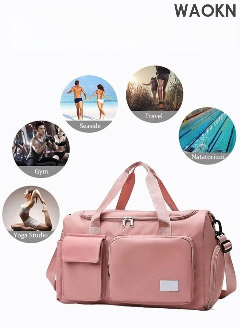 WAOKN Large Capacity Gym Sacks Waterproof Duffel Bag for Women Travel Sports Yoga Pink,Large capacity short distance travel bag,Dry wet separation yoga couple exercise and fitness bag,Waterproof, wear-resistant, and dirt resistant. - Image 4
