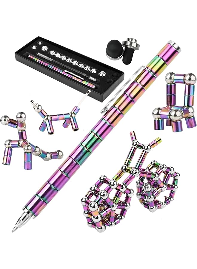 erorex Magnetic Fidget Pen Multifunctional Retractable Ballpoint Pen With 13 Magnetic Rings 3 Pen Refills 12 Steel Balls 2 Stylus Tips Creative Magnetic Toy Pen For Stress Relief  - Image 1
