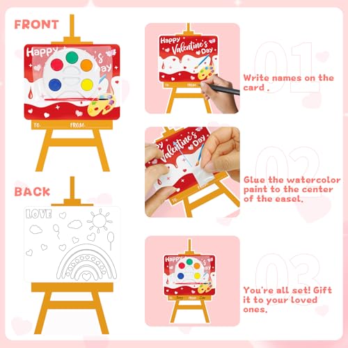 GOAUS Valentines Day Gifts for Kids 24 Pack EaselShaped Valentines Cards with Watercolor Paint Sets for School Boys Girls Classroom Preschool Party Favors Class Prizes - Image 5