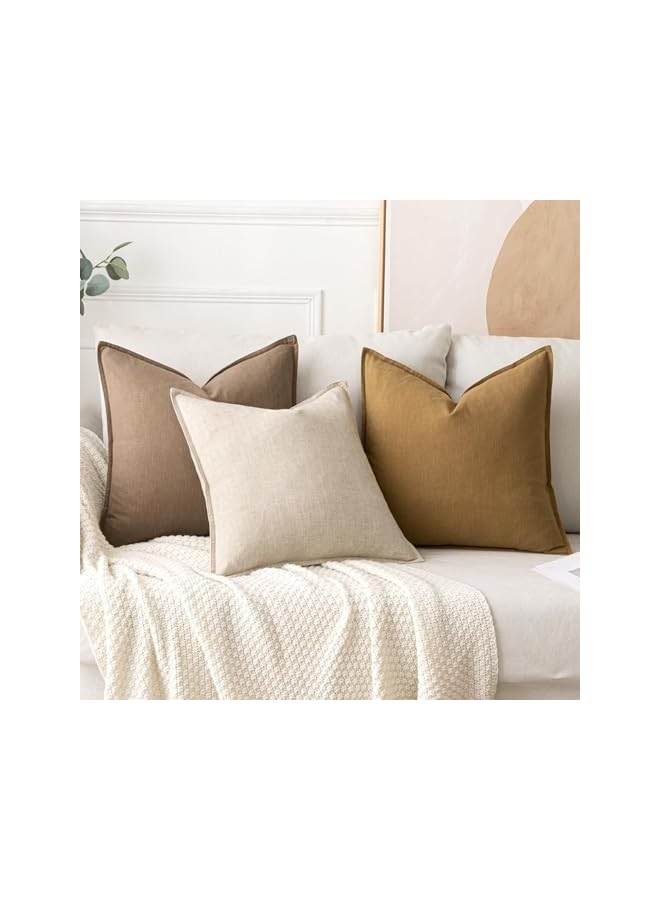 The Bros أغطية وسائد من الكتان أغطية وسائد بوهو لغرفة المعيشة، 2 قطعة 18x18 بوصة أغطية وسائد زخرفية بوهو من قماش الكتان القطني الفاخر مع شعور ناعم ومريح، ديكور منزلي أنيق (خاكي) - Image 5