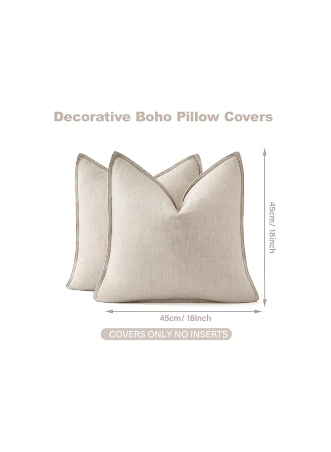 The Bros أغطية وسائد من الكتان أغطية وسائد بوهو لغرفة المعيشة، 2 قطعة 18x18 بوصة أغطية وسائد زخرفية بوهو من قماش الكتان القطني الفاخر مع شعور ناعم ومريح، ديكور منزلي أنيق (خاكي) - Image 2