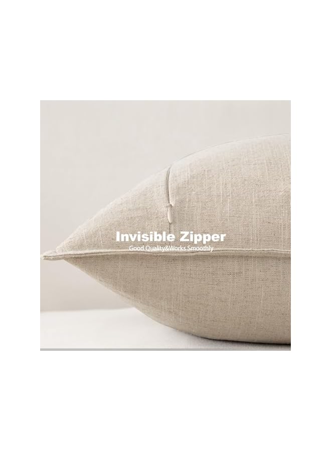 The Bros أغطية وسائد من الكتان أغطية وسائد بوهو لغرفة المعيشة، 2 قطعة 18x18 بوصة أغطية وسائد زخرفية بوهو من قماش الكتان القطني الفاخر مع شعور ناعم ومريح، ديكور منزلي أنيق (خاكي) - Image 4