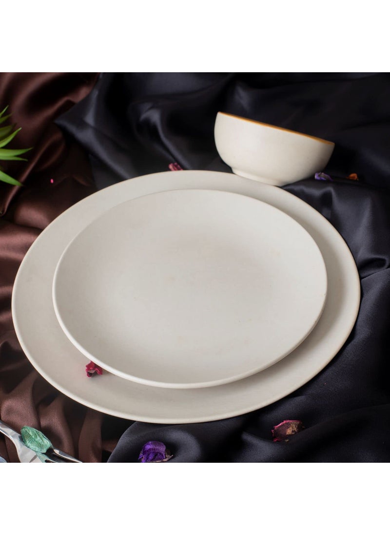Caffeine Caffeine Ceramic Stoneware Handmade White Matte Combo Dinner Set of 8 (4 Dinner Plate, 4 Katori Bowl)  - Image 2