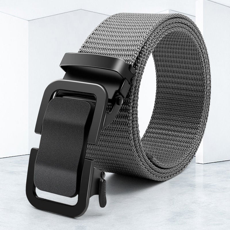 Mens Nylon Canvas Belt with Metal Buckle Silver Gray 