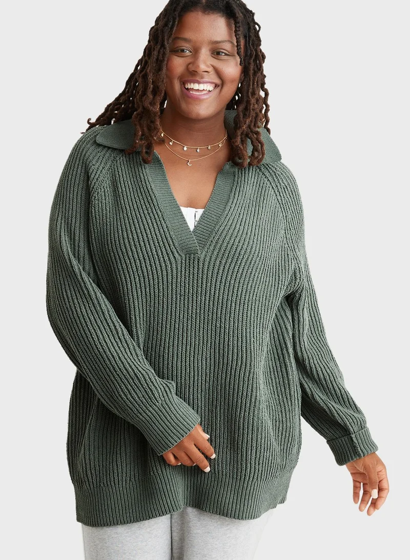 Aerie Polo Neck Knitted Sweater