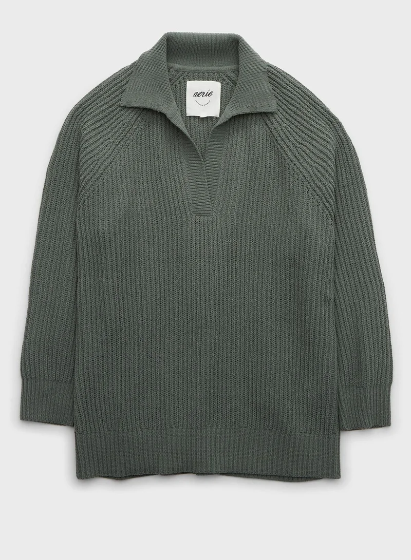 Aerie Polo Neck Knitted Sweater