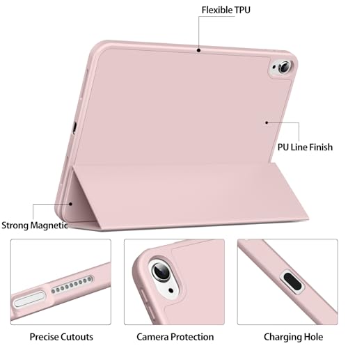 Kenke for iPad 11/10th Gen Case with Pencil Holder 11/10.9 inch 2025 A16/2022, Soft TPU Back Shell Hybrid Slim Trifold Stand Protective Cover Support Touch ID Auto Wake/Sleep (Pink) - Image 5