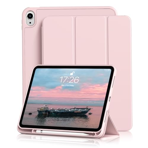 Kenke for iPad 11/10th Gen Case with Pencil Holder 11/10.9 inch 2025 A16/2022, Soft TPU Back Shell Hybrid Slim Trifold Stand Protective Cover Support Touch ID Auto Wake/Sleep (Pink) - Image 1