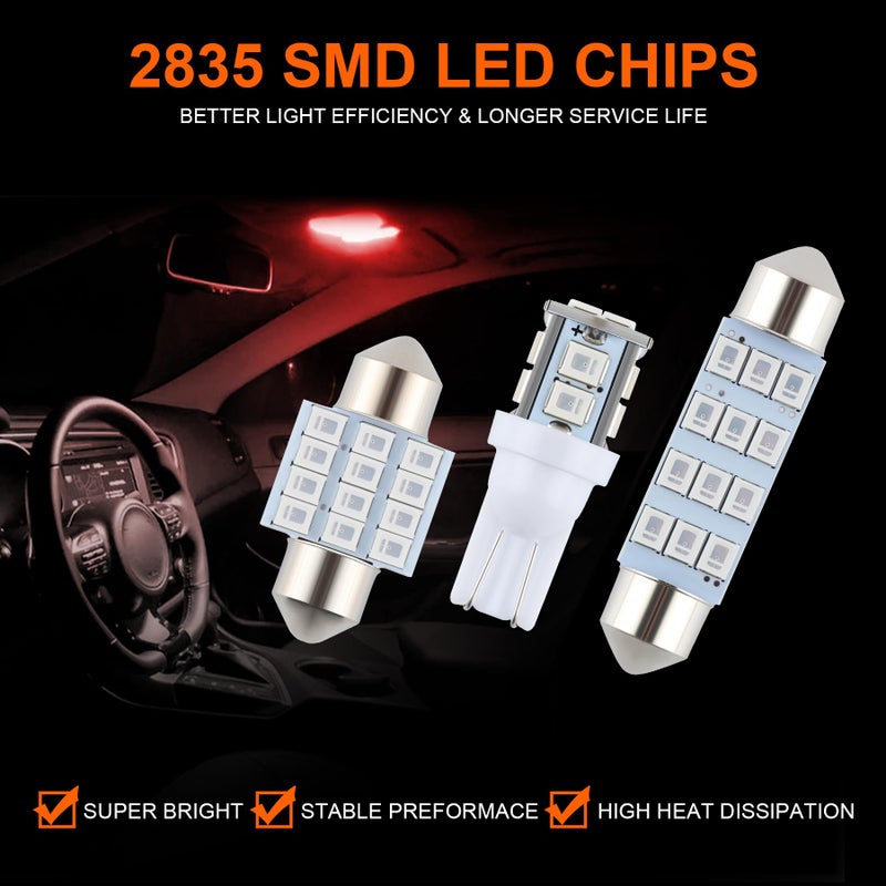 iFunyLED 24 Pieces Dome Light LED Car Interior Bulb Kit Set 194 T10 DE3175 578 31mm 42mm Bulbs Interior Replacement Lights for Car Map License Plate Door Side Marker Cornering Trunk Light - Red - Image 2
