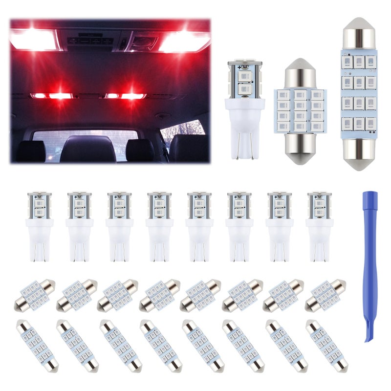 iFunyLED 24 Pieces Dome Light LED Car Interior Bulb Kit Set 194 T10 DE3175 578 31mm 42mm Bulbs Interior Replacement Lights for Car Map License Plate Door Side Marker Cornering Trunk Light - Red - Image 1