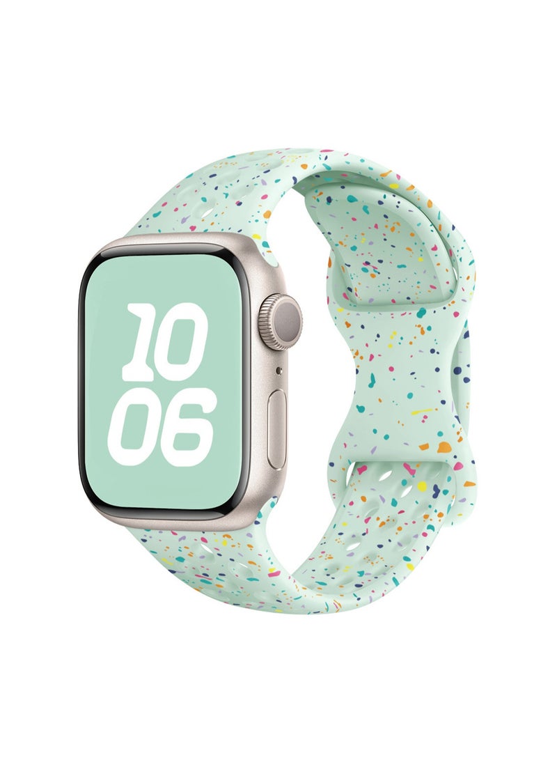 Mint Green Dots 42/44/45/46/49 Mm Universal Compatible With Apple Watch, Suitable For Both Men And Women, Butterfly Buckle Strap Wristband Compatible With Iwatch Series  - Image 1