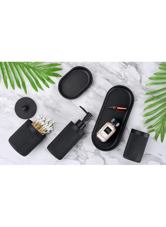 Deobath Bathroom Accessory Set 5Pcs-Lotion Soap Dispenser,Toothbrush Holder,Qtip Holder Dispenser,Vanity Tray and Soap Dish-Modern Bathroom Decor Vanity Countertop Organizer,Matte Black - Image 2