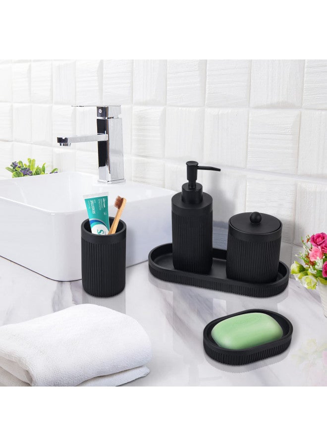 Deobath Bathroom Accessory Set 5Pcs-Lotion Soap Dispenser,Toothbrush Holder,Qtip Holder Dispenser,Vanity Tray and Soap Dish-Modern Bathroom Decor Vanity Countertop Organizer,Matte Black - Image 1