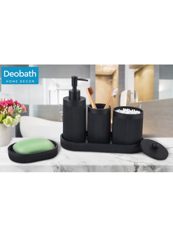 Deobath Bathroom Accessory Set 5Pcs-Lotion Soap Dispenser,Toothbrush Holder,Qtip Holder Dispenser,Vanity Tray and Soap Dish-Modern Bathroom Decor Vanity Countertop Organizer,Matte Black - Image 4