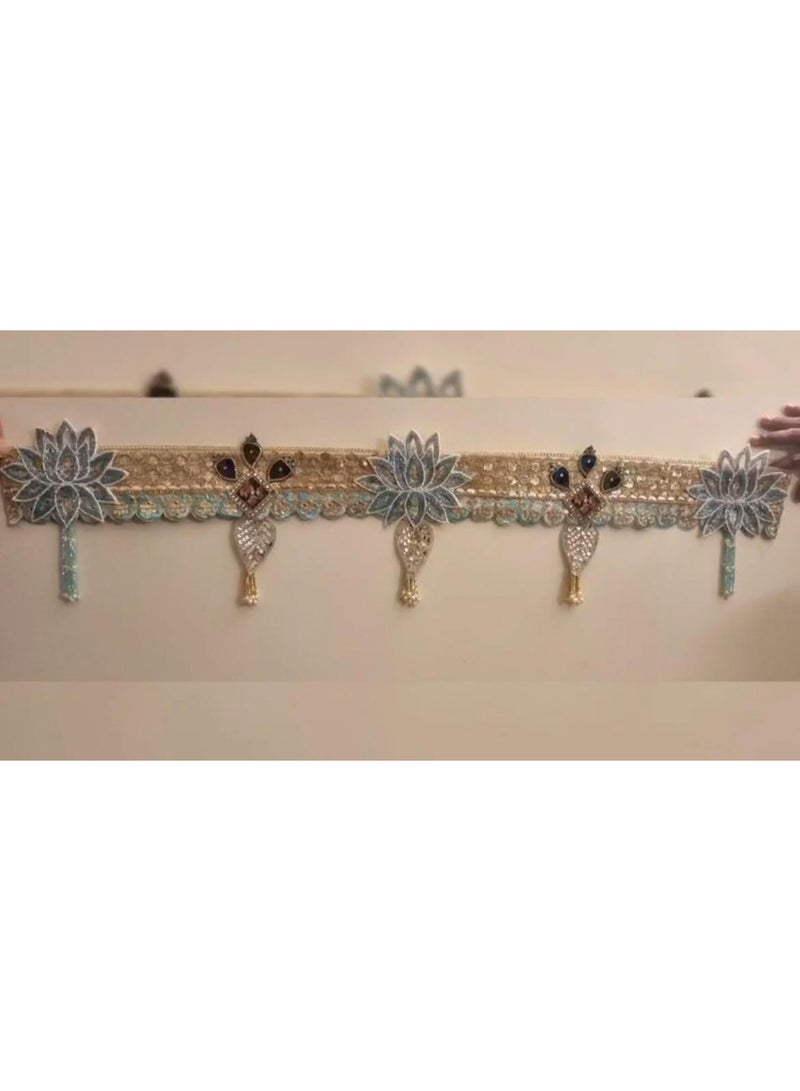 Diwali Decor / 60 inches Toran /Designer Golden and Blue Lotus Toran with Bead Tassels – Decorative Door Hanging for Home, Temple & Festival Décor