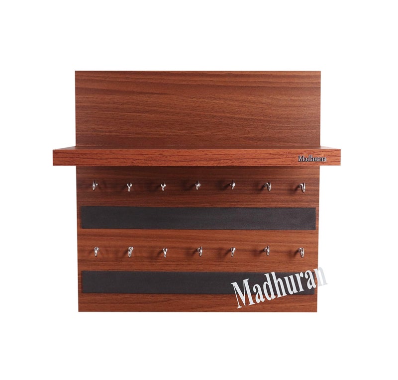 Madhuran Rcbi Engineered Wood Wall Hanging Display Key Holders Stand Shelves (14 Hooks Teak) Keychain Holder Home Decor Stylish Stand Multipurpose Hanger Self Shelf - Image 4