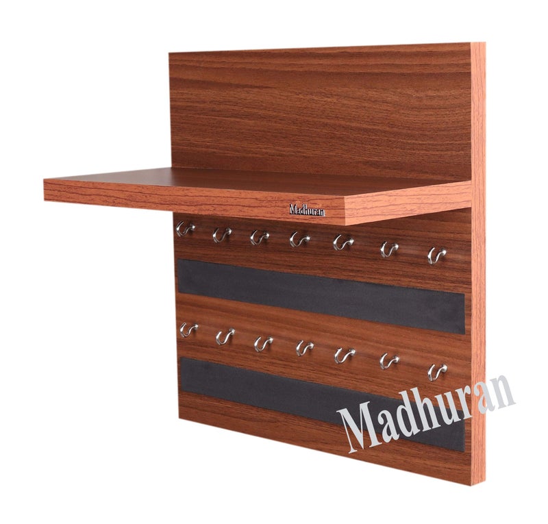 Madhuran Rcbi Engineered Wood Wall Hanging Display Key Holders Stand Shelves (14 Hooks Teak) Keychain Holder Home Decor Stylish Stand Multipurpose Hanger Self Shelf - Image 3