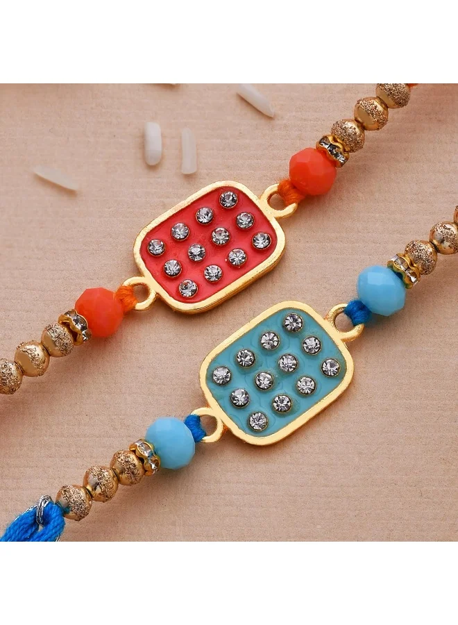 VOYLLA Two Beautifully Crafted Vibrant Red And Blue Enamel Designs Rakhi