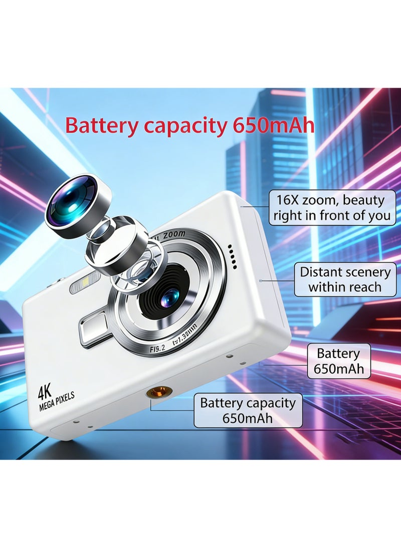 4K Portable Digital Camera for Teens，youth – 96MP Ultra-HD, 2.4-inchLCD Screen, Electronic Image Stabilization, Long Battery Life + 32GB Card & Reader, Ideal Campus Selfie & Travel - Image 4