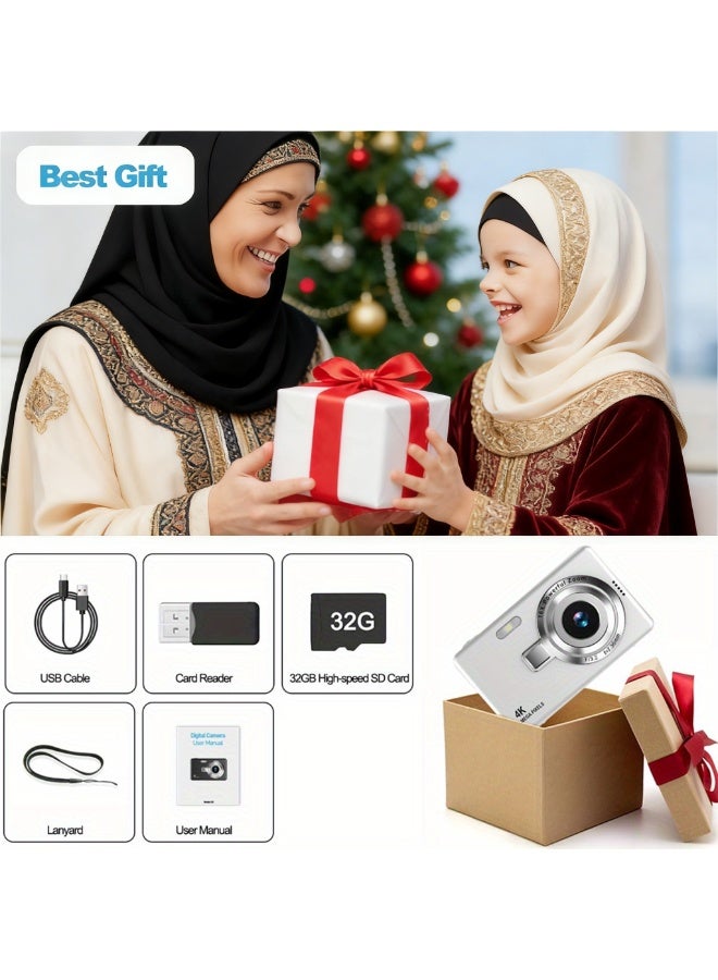 4K Portable Digital Camera for Teens，youth – 96MP Ultra-HD, 2.4-inchLCD Screen, Electronic Image Stabilization, Long Battery Life + 32GB Card & Reader, Ideal Campus Selfie & Travel - Image 3
