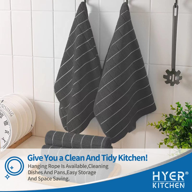 HYER KITCHEN منشفة صحون ميكروفايبر - ناعمة فائقة الامتصاص وخالية من الوبر - 8 قطع (تصميم متقاطع بألوان سوداء) - 26 × 18 بوصة - Image 5