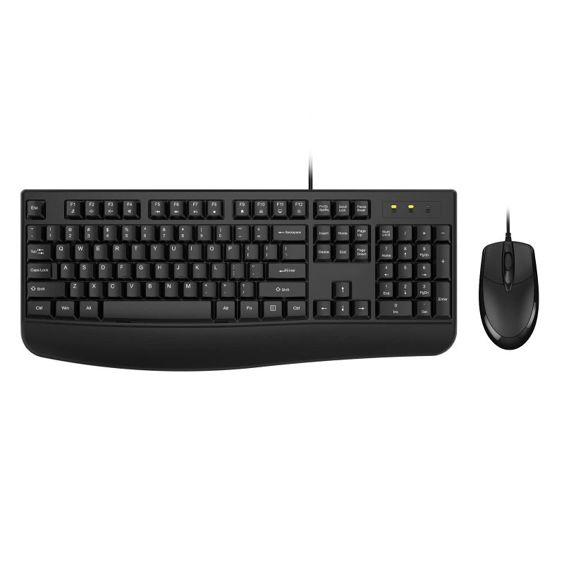 EDJO Wired Keyboard and Mouse Combo, EDJO Full-Sized Ergonomic Computer Keyboard with Palm Rest and Optical Wired Mouse for Windows, Mac OS Desktop/Laptop/PC - Image 1