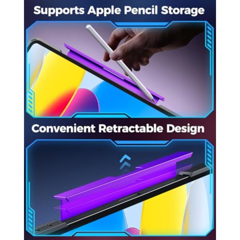 Clear Wireless Keyboard Case for iPad A16 11th Gen 11-inch 2025 10th Gen 10.9-inch 2022, with Pencil Holder, Multi-Touch Trackpad, 7-Color Backlit, 360 Rotatable, Purple - Image 4