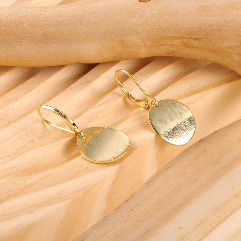 LANCHARMED 14K Gold Dangle Earrings for Women Hypoallergenic Lightweight Circle Disc Coin Brushed Drop Dangle Earrings Leverback Earring for Jewelry Gifts - Image 4