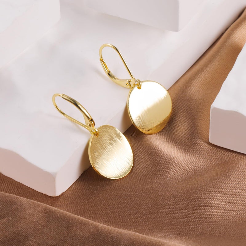 LANCHARMED 14K Gold Dangle Earrings for Women Hypoallergenic Lightweight Circle Disc Coin Brushed Drop Dangle Earrings Leverback Earring for Jewelry Gifts - Image 3