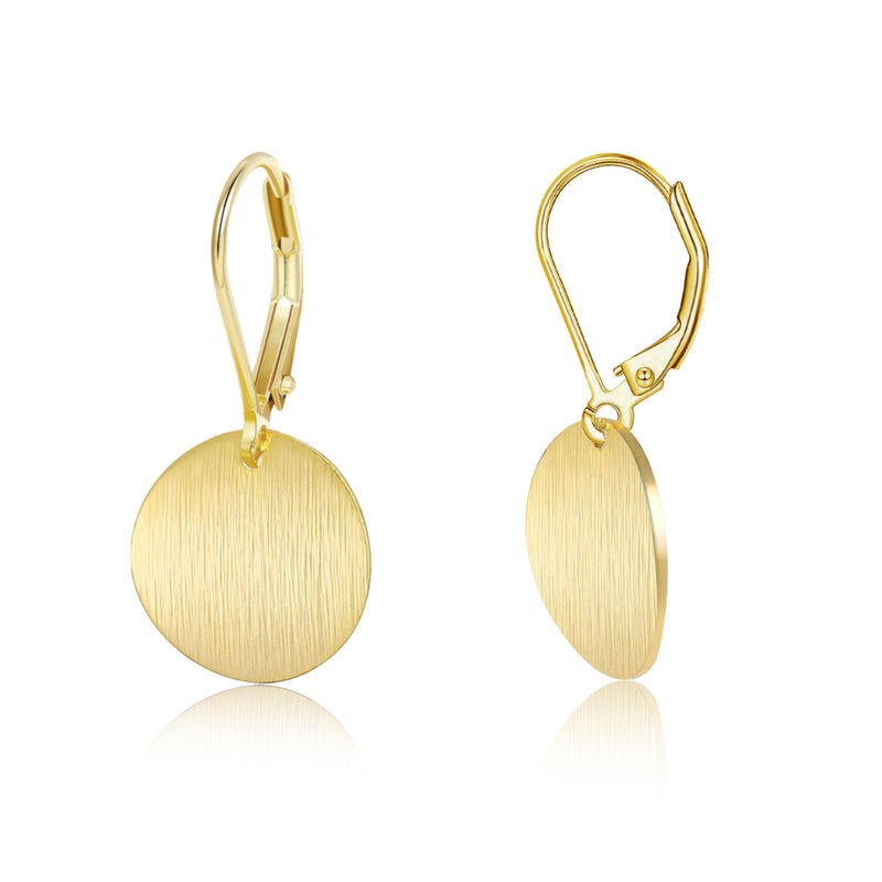 LANCHARMED 14K Gold Dangle Earrings for Women Hypoallergenic Lightweight Circle Disc Coin Brushed Drop Dangle Earrings Leverback Earring for Jewelry Gifts - Image 1