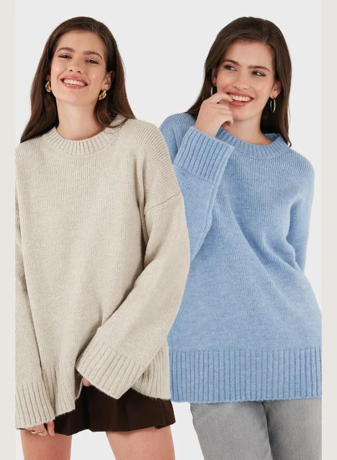 Lela Lela Regular Fit Crew Neck Basic 2-Pack Knitwear Sweater Women's SWEATER 4616213S2