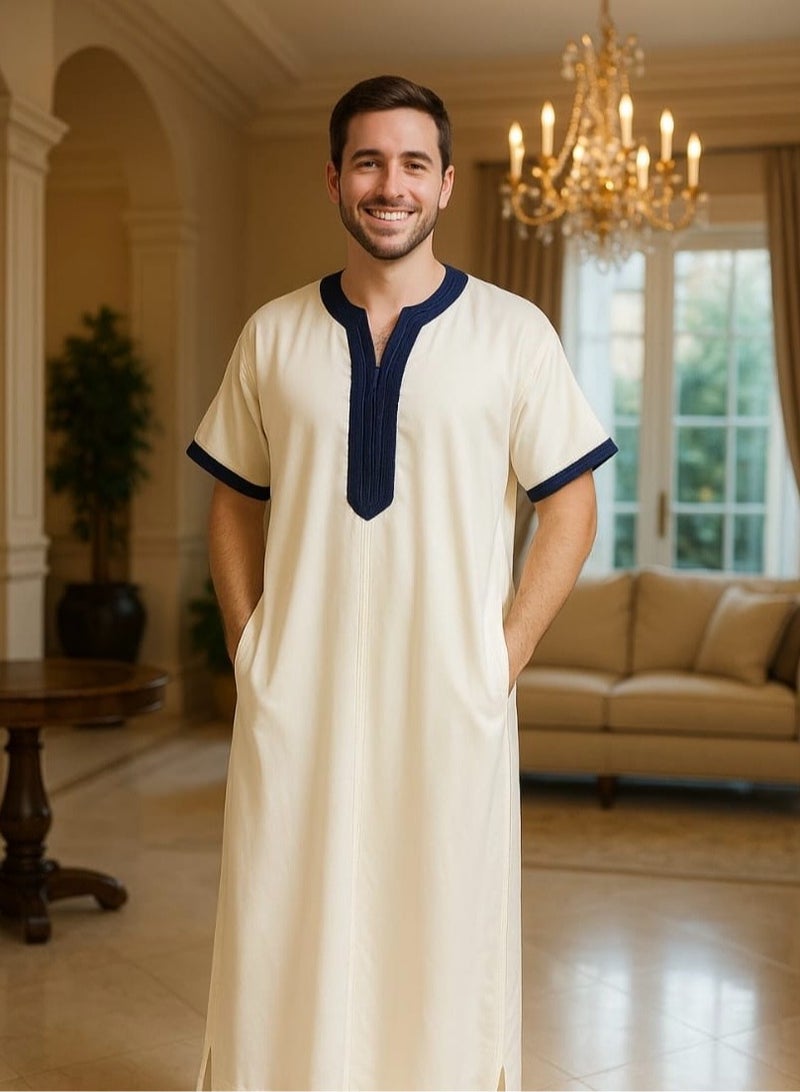 Men's Shirt, Nightgown, Moroccan Robe, Comfortable Men's Gifts Luxury Men's House Robe for Comfort Moroccan Shirt, Men's Summer Shirt, Short Sleeve Shirt, Men's Robe Comfortable Men's Gifts - Image 1