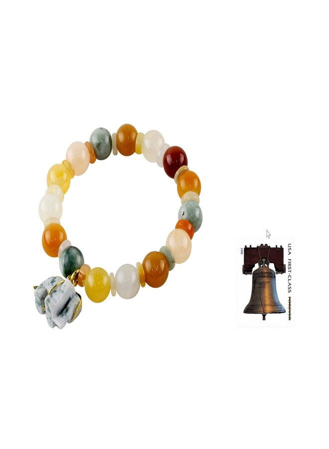 NOVICA Artisan Jade and Quartz Beaded Charm Bracelet with Elephant Gold Accent Green Stretch Thailand Animal Themed Birthstone [6.25 in Inner Circ. 10 mm W Pendant(s) 0.8 in L x 0.7 in W] ' Elephant - Image 5