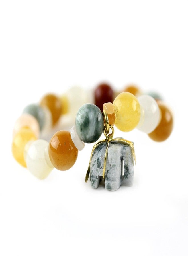 NOVICA Artisan Jade and Quartz Beaded Charm Bracelet with Elephant Gold Accent Green Stretch Thailand Animal Themed Birthstone [6.25 in Inner Circ. 10 mm W Pendant(s) 0.8 in L x 0.7 in W] ' Elephant - Image 3
